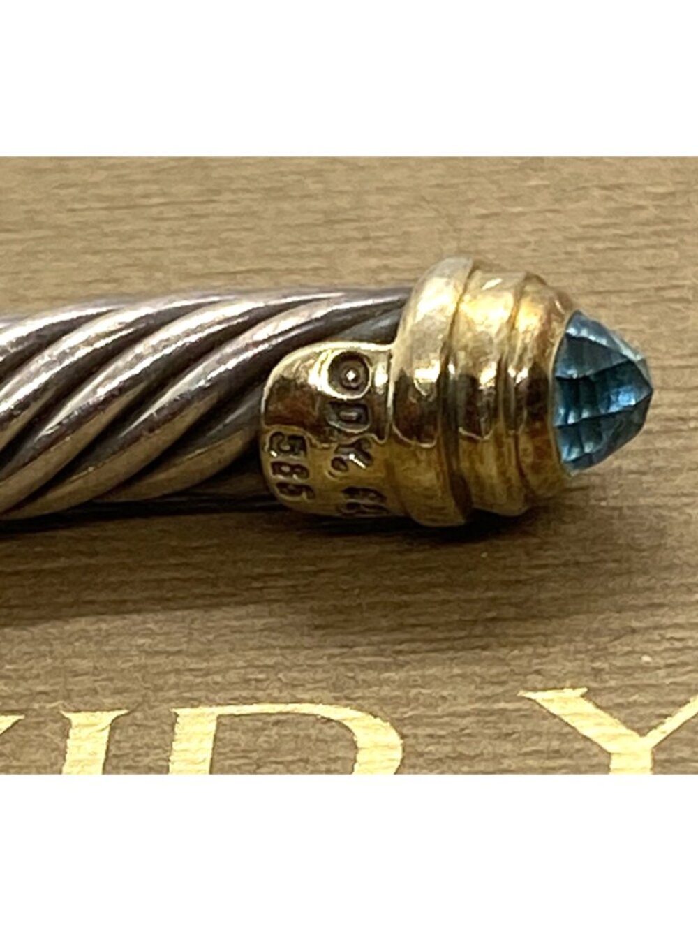 David Yurman Sterling Silver 925 Gold 5mm Cable Cuff Bracelet Blue Stone - Picture 16 of 16